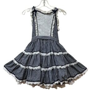 Vintage Little Girls Short Full Skirt Ruffle White Eyelet Lace Dress 8 Made USA